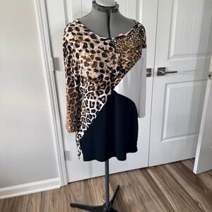 Blouse Leopard Print Colorblock Tunic JSP  C7499, 23” pit to pit, 29” length, 1X